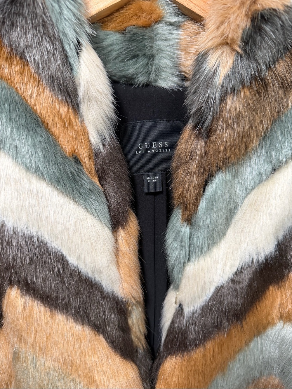 Guess Multi-Color Chevron Faux Fur Jacket - Picture 5 of 11